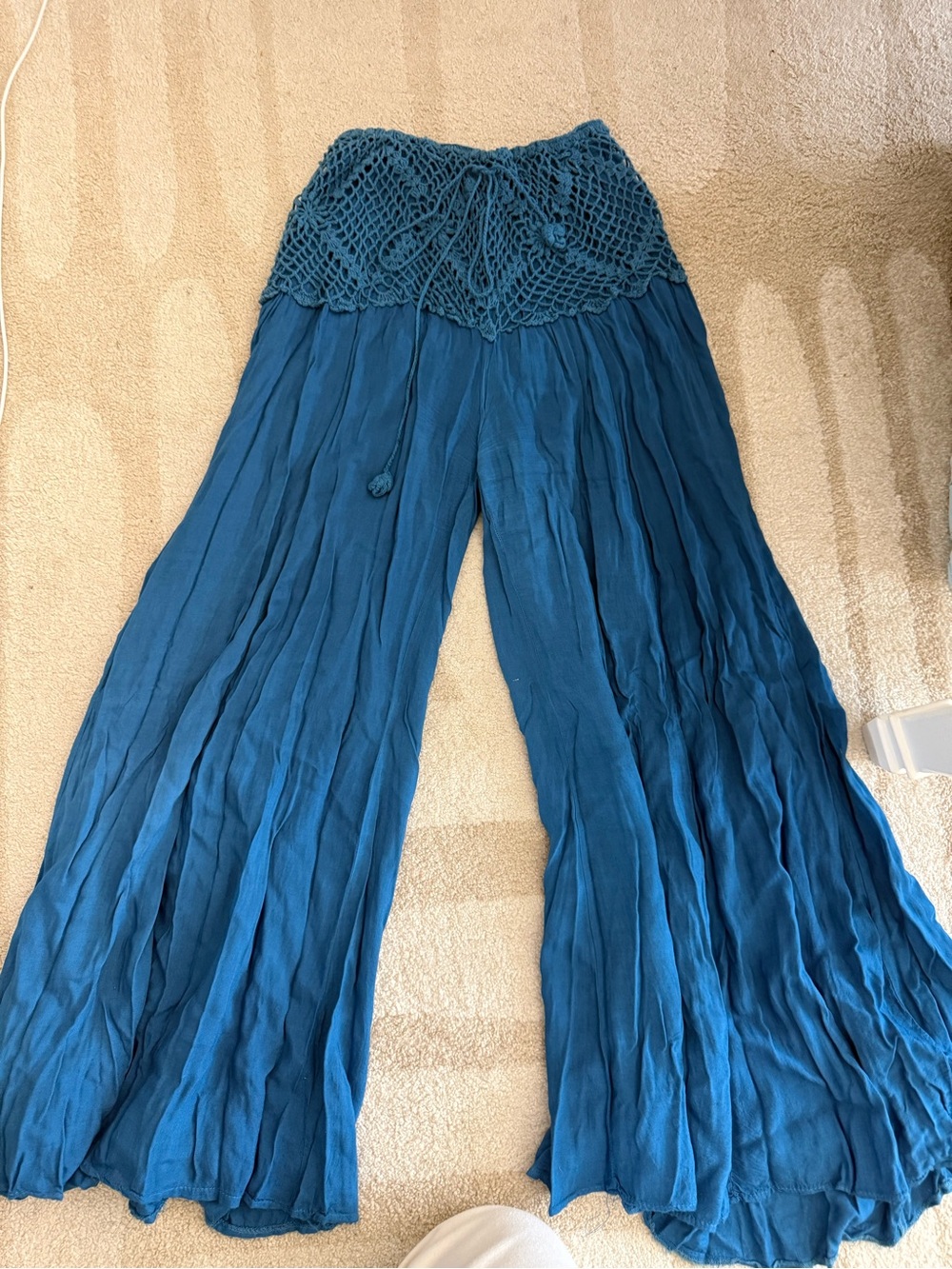 American Vintage Teal Wide-Leg Crochet Waist Pants